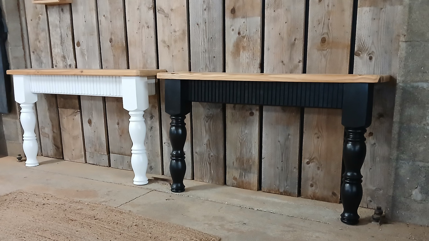 Pine Fluted Entryway Table With Large Farmhouse Legs