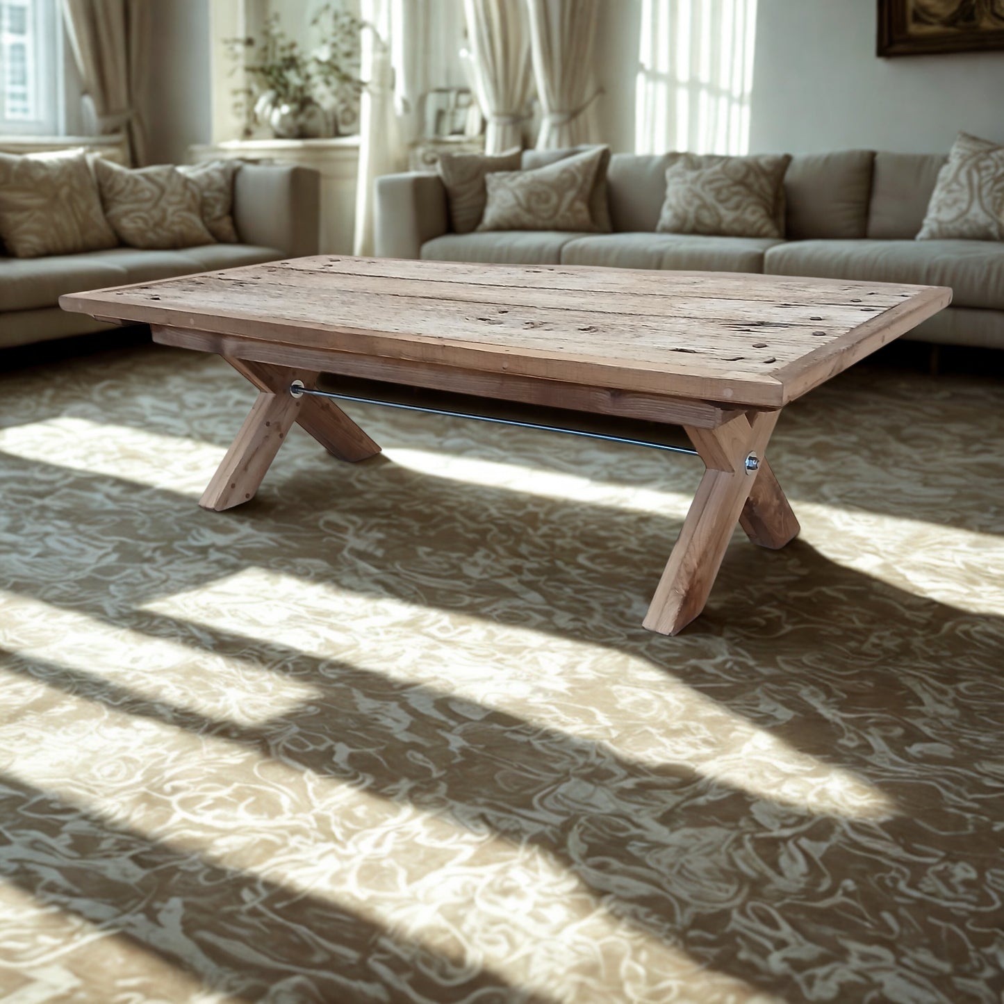 Reclaimed French Oak Coffee Table - Rustic Industrial Design